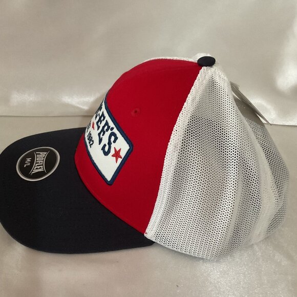 Buc-Ees Red White & Blue Adjustable Mesh Trucker Hat With Logo Patch & Structure - Picture 2 of 5